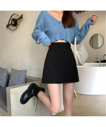 Skirts Women Black High-waist Side-split Midi Skirt Ladies Stretchy Body-con A-line Vintage Elegant All-match Simple Fashion ...