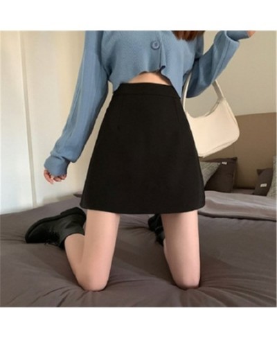 Skirts Women Black High-waist Side-split Midi Skirt Ladies Stretchy Body-con A-line Vintage Elegant All-match Simple Fashion ...