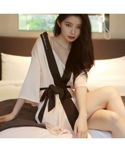 Spring Summer and Autumn Sexy Silk Two Pieces Set Nightdress Short-sleeved Homewear Pajamas Women's Suit Sleepwear Set $44.56...