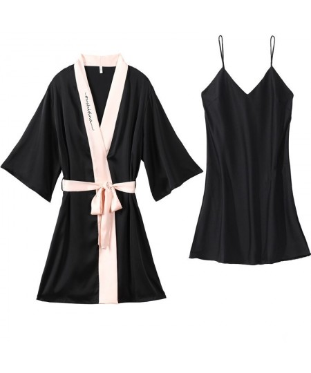 Spring Summer and Autumn Sexy Silk Two Pieces Set Nightdress Short-sleeved Homewear Pajamas Women's Suit Sleepwear Set $44.56...