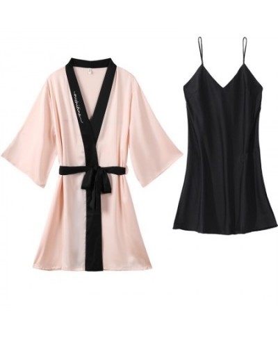 Spring Summer and Autumn Sexy Silk Two Pieces Set Nightdress Short-sleeved Homewear Pajamas Women's Suit Sleepwear Set $44.56...