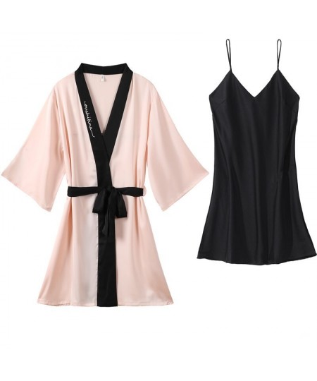 Spring Summer and Autumn Sexy Silk Two Pieces Set Nightdress Short-sleeved Homewear Pajamas Women's Suit Sleepwear Set $44.56...