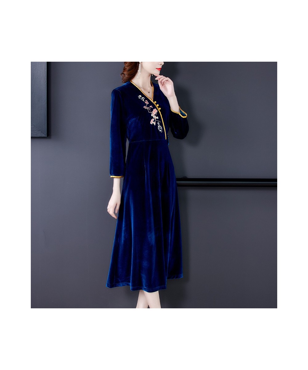 2022 Women Autumn Elegant A-Line Velvet Dress Office Lady High Quality Embroidery Robe Femme Vintage Designer Clothing $65.53...