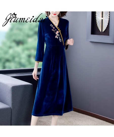 2022 Women Autumn Elegant A-Line Velvet Dress Office Lady High Quality Embroidery Robe Femme Vintage Designer Clothing $65.53...