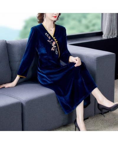 2022 Women Autumn Elegant A-Line Velvet Dress Office Lady High Quality Embroidery Robe Femme Vintage Designer Clothing $65.53...