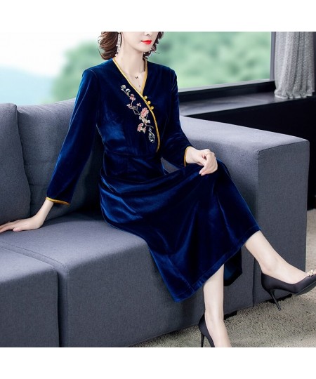 2022 Women Autumn Elegant A-Line Velvet Dress Office Lady High Quality Embroidery Robe Femme Vintage Designer Clothing $65.53...