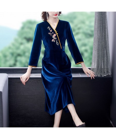 2022 Women Autumn Elegant A-Line Velvet Dress Office Lady High Quality Embroidery Robe Femme Vintage Designer Clothing $65.53...