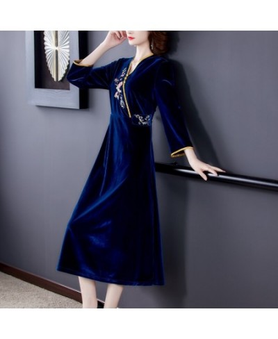 2022 Women Autumn Elegant A-Line Velvet Dress Office Lady High Quality Embroidery Robe Femme Vintage Designer Clothing $65.53...