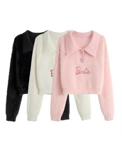 POLO Collar Embroidery Letter Solid Fleece Shirt Sweater Womens Spring Autumn College Style Vintage Long-sleeved Pullover $45...