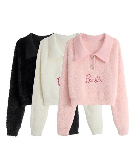 POLO Collar Embroidery Letter Solid Fleece Shirt Sweater Womens Spring Autumn College Style Vintage Long-sleeved Pullover $45...