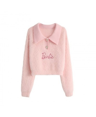 POLO Collar Embroidery Letter Solid Fleece Shirt Sweater Womens Spring Autumn College Style Vintage Long-sleeved Pullover $45...