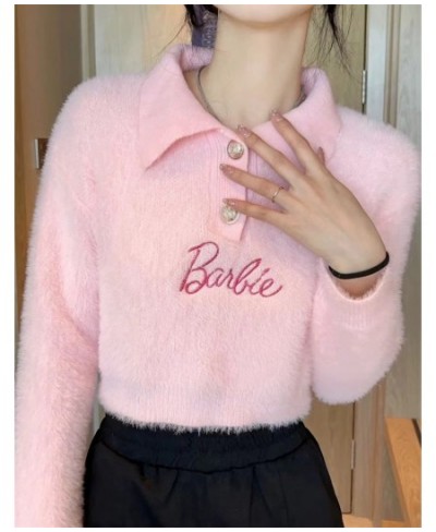 POLO Collar Embroidery Letter Solid Fleece Shirt Sweater Womens Spring Autumn College Style Vintage Long-sleeved Pullover $45...