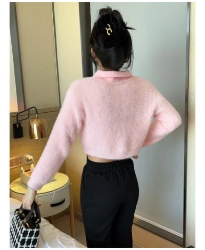 POLO Collar Embroidery Letter Solid Fleece Shirt Sweater Womens Spring Autumn College Style Vintage Long-sleeved Pullover $45...