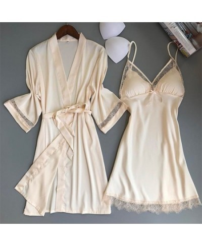 Sexy Women Rayon Kimono Bathrobe WHITE Bride Bridesmaid Wedding Robe Set Lace Trim Sleepwear Casual Home Clothes Nightwear $4...