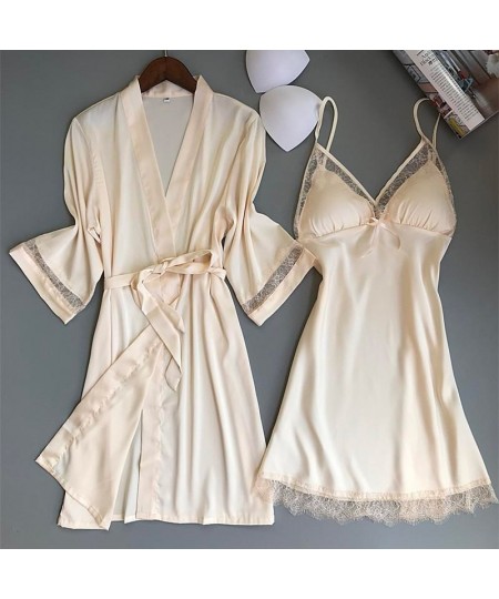 Sexy Women Rayon Kimono Bathrobe WHITE Bride Bridesmaid Wedding Robe Set Lace Trim Sleepwear Casual Home Clothes Nightwear $4...