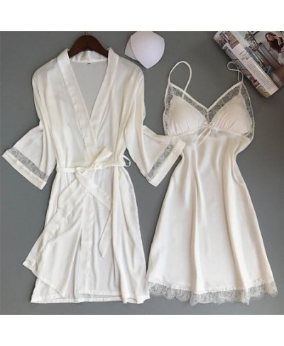 Sexy Women Rayon Kimono Bathrobe WHITE Bride Bridesmaid Wedding Robe Set Lace Trim Sleepwear Casual Home Clothes Nightwear $4...