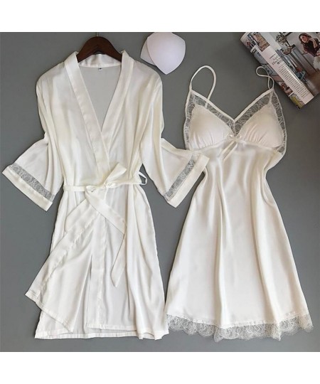 Sexy Women Rayon Kimono Bathrobe WHITE Bride Bridesmaid Wedding Robe Set Lace Trim Sleepwear Casual Home Clothes Nightwear $4...