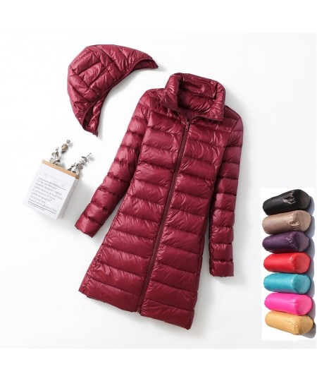 90% Ultra-light Long Down Jacket Women 2022 Autumn Winter Slim Hat Detachable Warm White Duck Down Coat Women Portable $57.13...