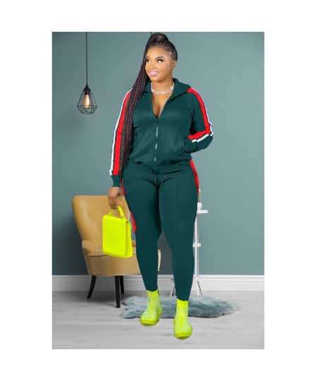 L-4XL Sport large plus size two piece set women clothing Splicing zip long sleeve top and pants suit Wholesale dropshopping $...