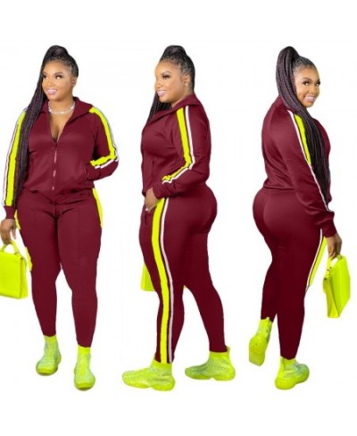 L-4XL Sport large plus size two piece set women clothing Splicing zip long sleeve top and pants suit Wholesale dropshopping $...