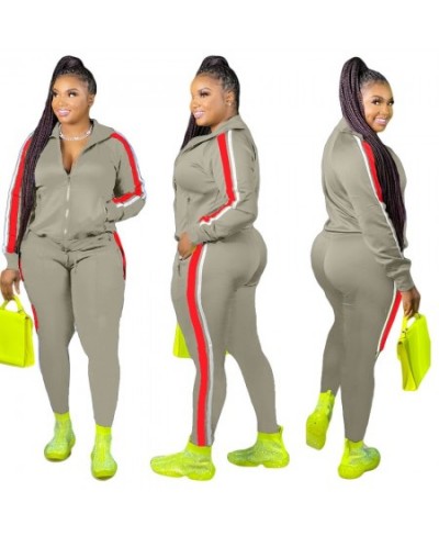 L-4XL Sport large plus size two piece set women clothing Splicing zip long sleeve top and pants suit Wholesale dropshopping $...