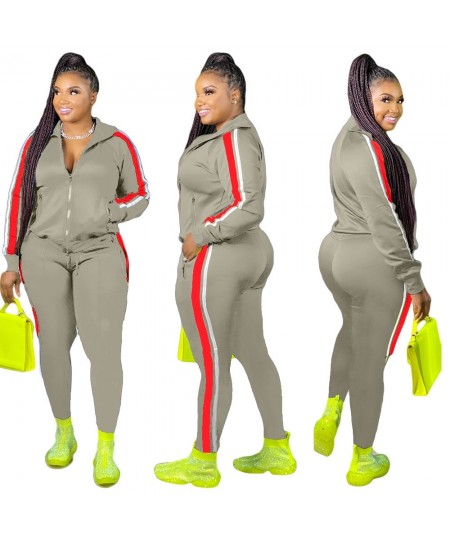 L-4XL Sport large plus size two piece set women clothing Splicing zip long sleeve top and pants suit Wholesale dropshopping $...