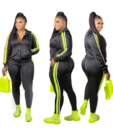 L-4XL Sport large plus size two piece set women clothing Splicing zip long sleeve top and pants suit Wholesale dropshopping $...