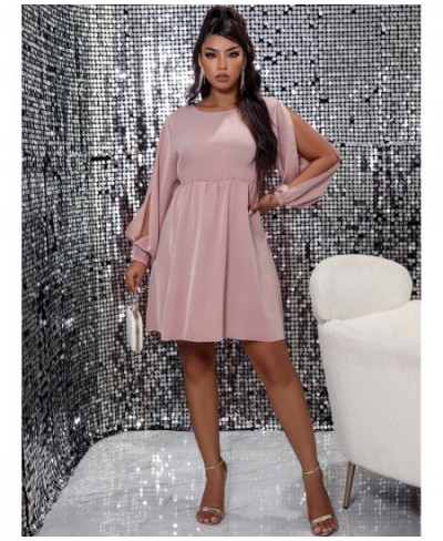 Plus Size Women Elegant Midi Dress Curvy Large Sizes Autumn 4XL 2022 Pink O Neck Long Sleeve A Line Casual Loose Party Dresse...