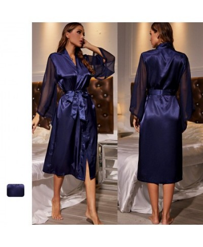 Autumn Lady Rayon Bathrobe Yukata Nightgown Sleepwear Chiffon Long Sleeve Women Solid Color Satin Cardigan Kimono Robe $42.75...