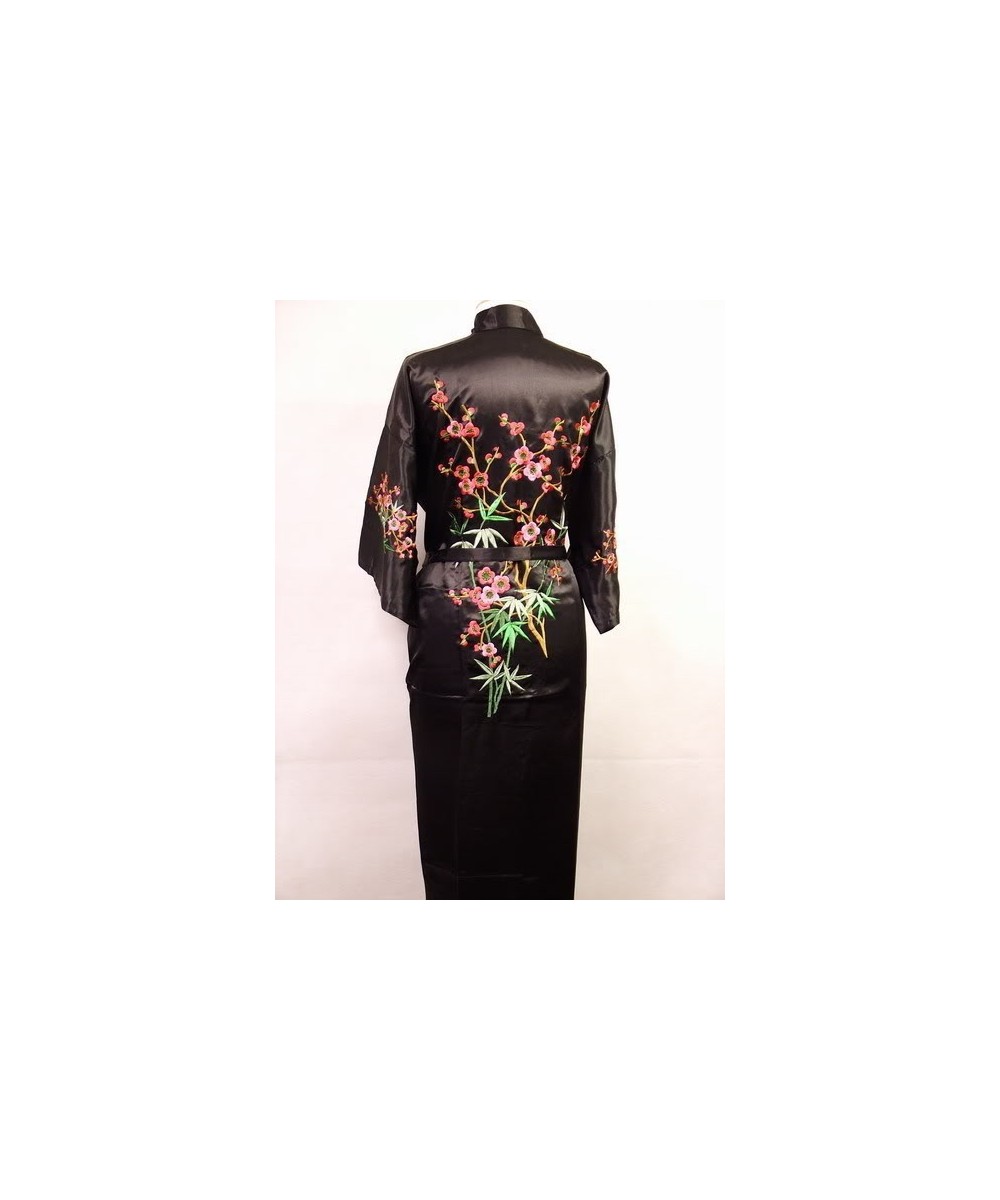 Black Chinese Women's Satin Silk Embroidery Robe Kimono Bath Gown Flower Size S M L XL XXL XXXL W3S002 $48.46 - Sleepwears