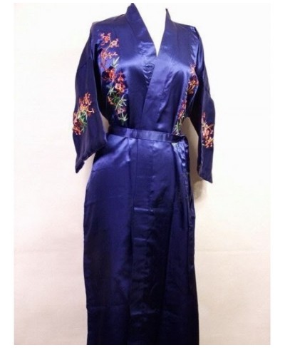 Black Chinese Women's Satin Silk Embroidery Robe Kimono Bath Gown Flower Size S M L XL XXL XXXL W3S002 $48.46 - Sleepwears