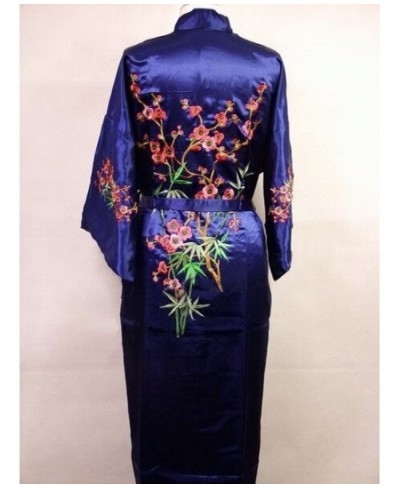 Black Chinese Women's Satin Silk Embroidery Robe Kimono Bath Gown Flower Size S M L XL XXL XXXL W3S002 $48.46 - Sleepwears