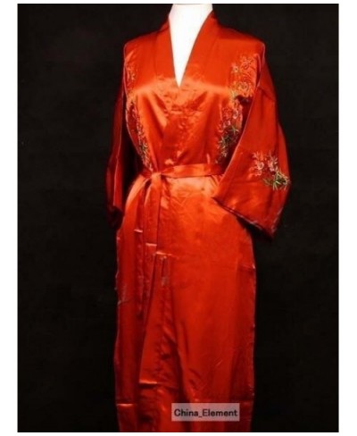 Black Chinese Women's Satin Silk Embroidery Robe Kimono Bath Gown Flower Size S M L XL XXL XXXL W3S002 $48.46 - Sleepwears