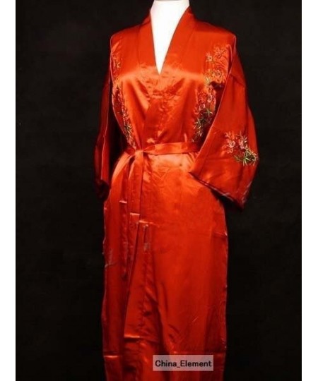 Black Chinese Women's Satin Silk Embroidery Robe Kimono Bath Gown Flower Size S M L XL XXL XXXL W3S002 $48.46 - Sleepwears