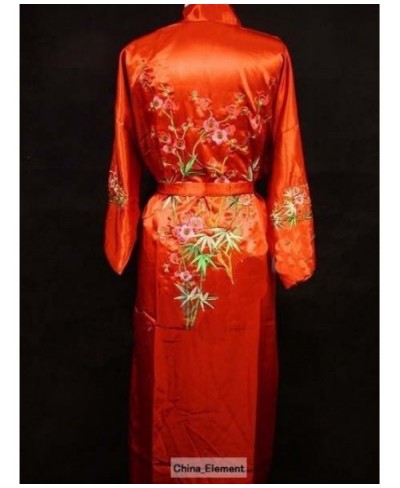 Black Chinese Women's Satin Silk Embroidery Robe Kimono Bath Gown Flower Size S M L XL XXL XXXL W3S002 $48.46 - Sleepwears