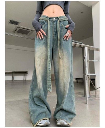 American Retro Baggy Denim Wide Leg Pants Mom Jeans Women With Belt Loose Boyfriend Jeans For Women 2023 Spring Summer $61.16...