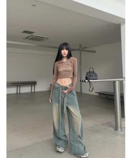 American Retro Baggy Denim Wide Leg Pants Mom Jeans Women With Belt Loose Boyfriend Jeans For Women 2023 Spring Summer $61.16...