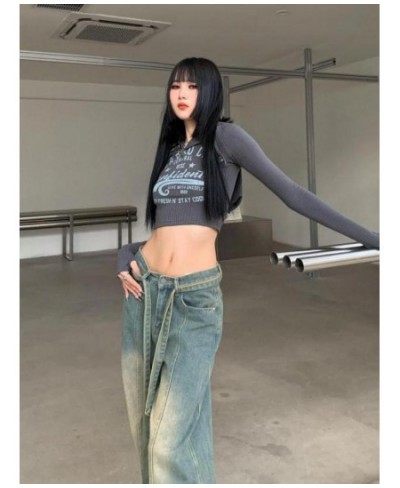 American Retro Baggy Denim Wide Leg Pants Mom Jeans Women With Belt Loose Boyfriend Jeans For Women 2023 Spring Summer $61.16...