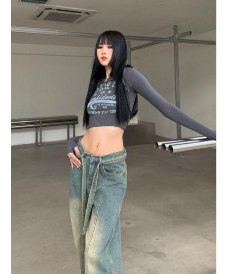 American Retro Baggy Denim Wide Leg Pants Mom Jeans Women With Belt Loose Boyfriend Jeans For Women 2023 Spring Summer $61.16...