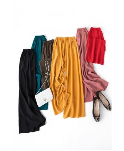 Natural Mulberry Silk Solid Color Fashion Women's Pants Crepe De Chine Wide Leg Pants Versatile Solid Color Casual $83.46 - J...