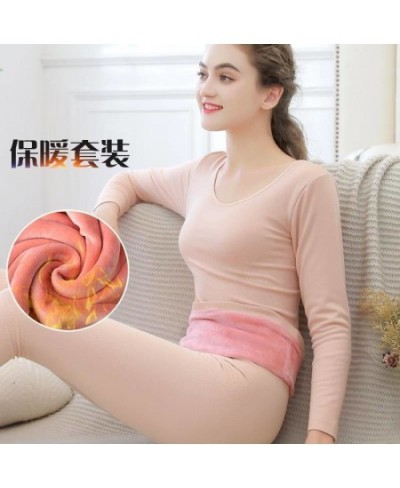 Two Piece Sets Long Sleeve Pants Women Plus Velvet Padded Winter Thermal Underwear Thickened Warm Bottomed Winter Sleep $49.2...