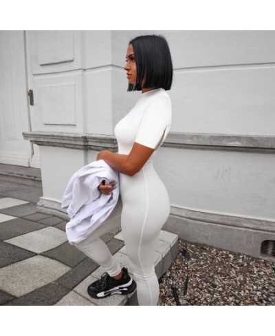 2023 Women Sexy Streetwear Short Sleeve Bodycon Solid Summer Sport Fitness Jumpsuits Romper Overalls For Women $43.33 - Jumps...