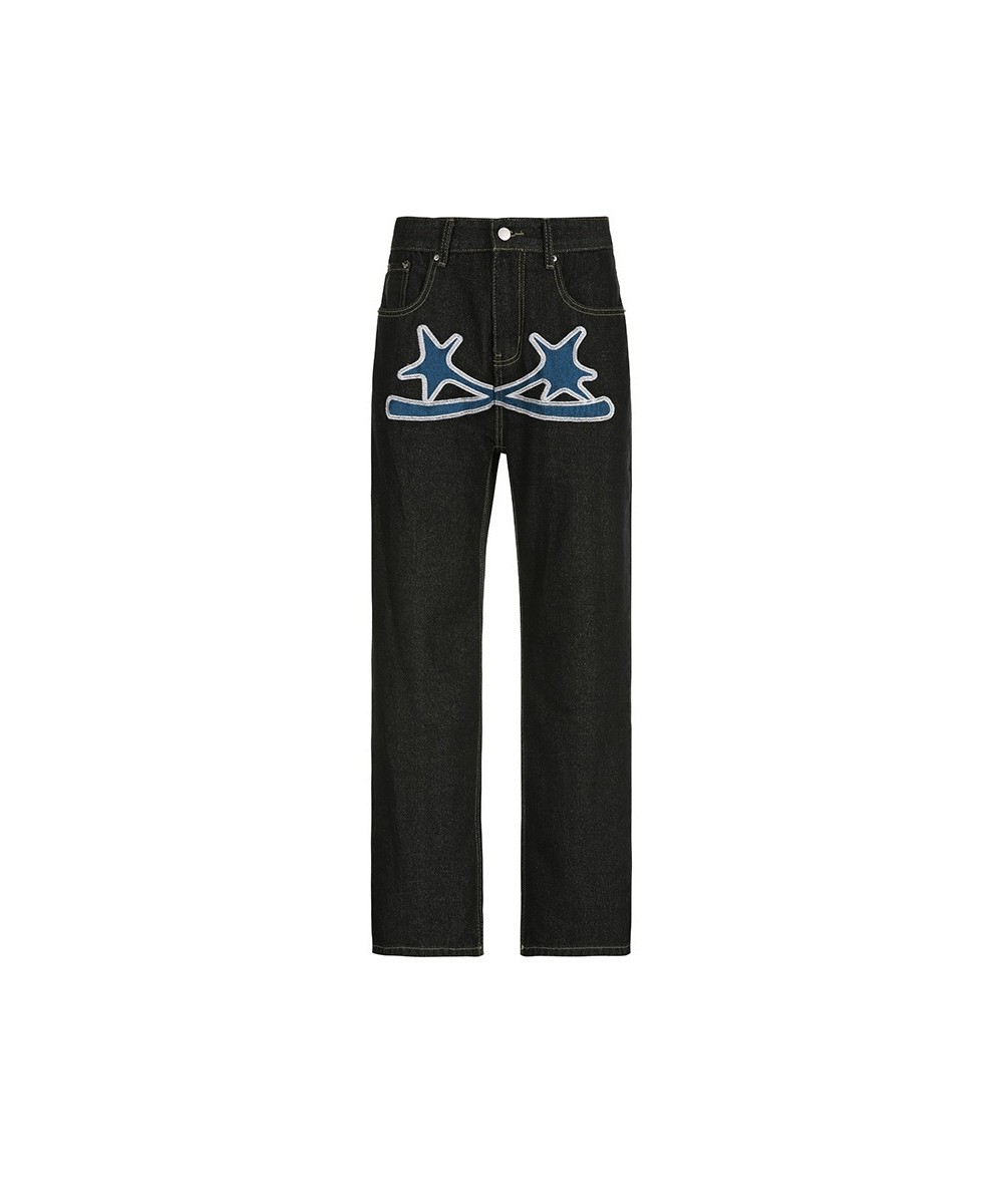 Fashion Embroidered Baggy Jeans Women American Vintage Trend High Street Straight-leg Pants 2023 Harajuku Casual Black Jeans ...