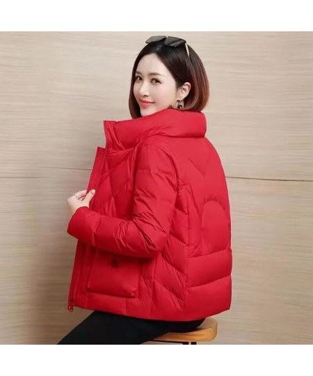 2023 New Winter Women Parkas Coat Fashion Solid Thick Warm Padded Jacket Parkas Long Sleeves Casual Short Basic Coat Outwear ...