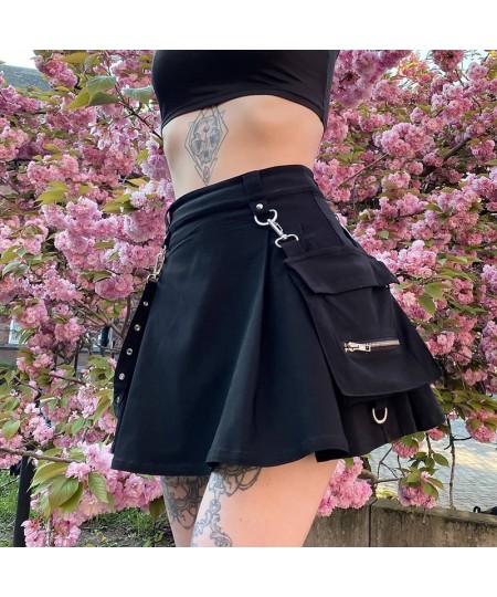 Black Skirt Harajuku Punk Gothic Black High Waist Black Skirts Women Sexy Patchwork Bandage Mini Skirt Female Streetwear $40....