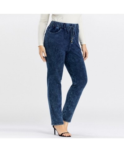 Women's Plus Size Jeans Autumn High Stretch Cotton Knitted Denim Trousers Casual Soft Jeans $56.43 - Bottoms