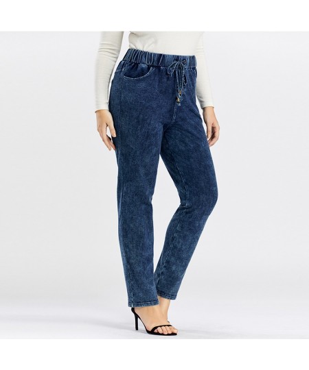 Women's Plus Size Jeans Autumn High Stretch Cotton Knitted Denim Trousers Casual Soft Jeans $56.43 - Bottoms