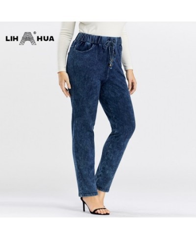 Women's Plus Size Jeans Autumn High Stretch Cotton Knitted Denim Trousers Casual Soft Jeans $56.43 - Bottoms