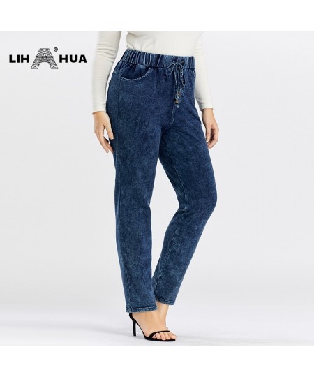 Women's Plus Size Jeans Autumn High Stretch Cotton Knitted Denim Trousers Casual Soft Jeans $56.43 - Bottoms