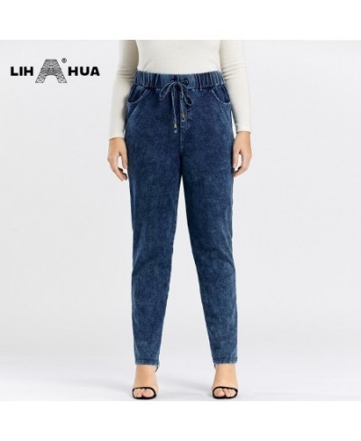 Women's Plus Size Jeans Autumn High Stretch Cotton Knitted Denim Trousers Casual Soft Jeans $56.43 - Bottoms